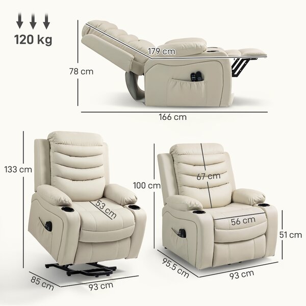 HOMCOM Poltrona relax elettrica con alzapersone, massaggio e riscaldamento, Crema | Aosom Italy