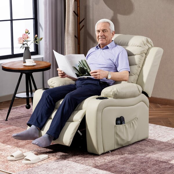 HOMCOM Poltrona relax elettrica con alzapersone, massaggio e riscaldamento, Crema | Aosom Italy