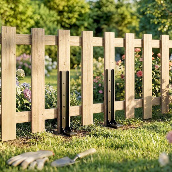 Outsunny Set riparazione pali recinzione 2 pezzi con chiodi, 81x5,5x12 cm, Nero | Aosom Italy