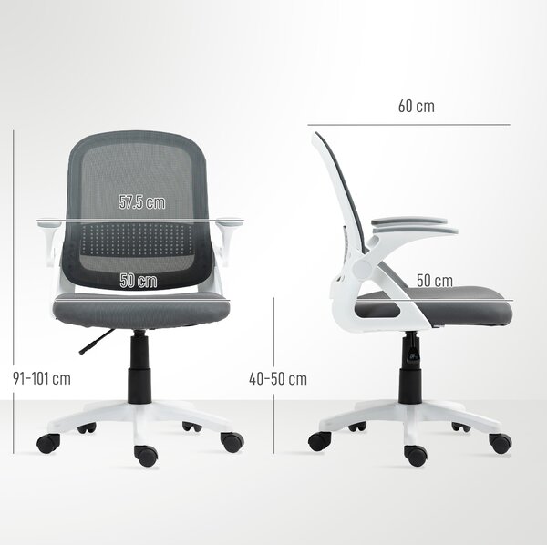 HOMCOM Sedia ufficio in mesh con braccioli ribaltabili e supporto lombare, Grigio | Aosom Italy