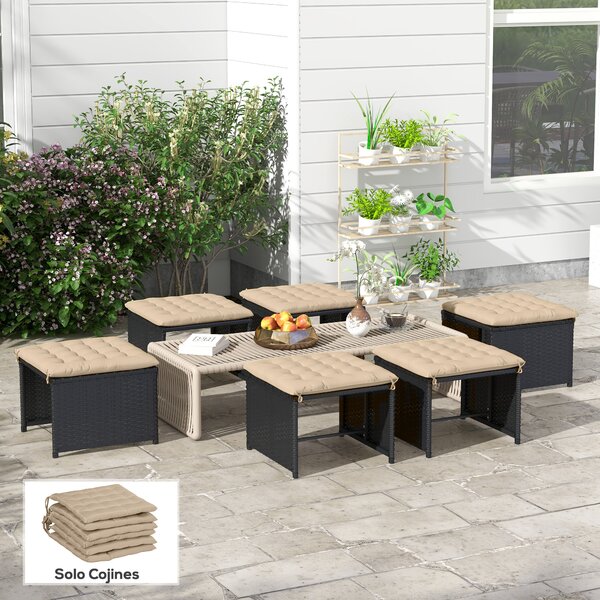 Outsunny Set 6 cuscini per sedie da esterno trapuntati con nastri, 40x40 cm, Kaki | Aosom Italy