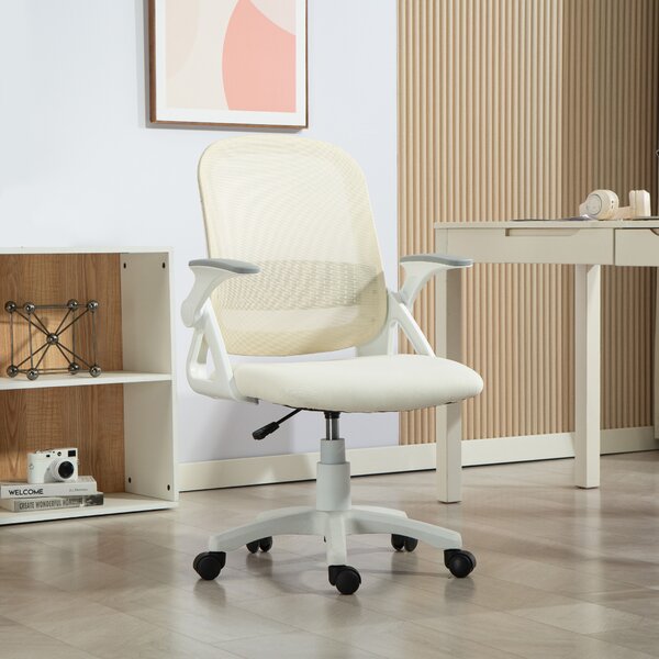 HOMCOM Sedia ufficio in mesh con braccioli ribaltabili e supporto lombare, Bianco | Aosom Italy