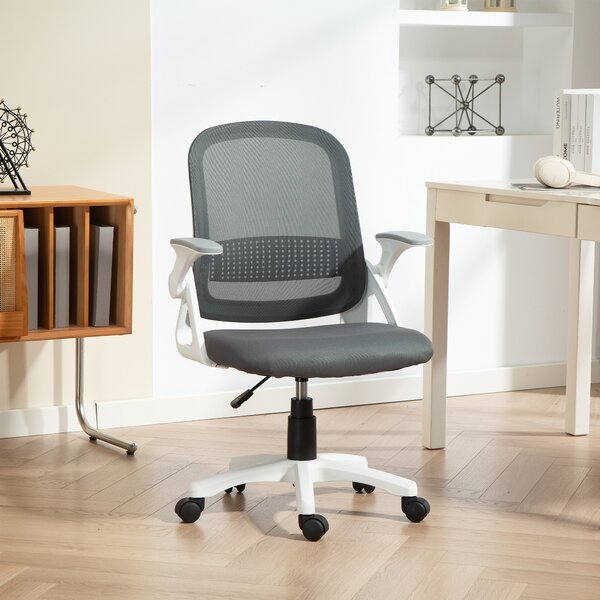 HOMCOM Sedia ufficio in mesh con braccioli ribaltabili e supporto lombare, Grigio | Aosom Italy