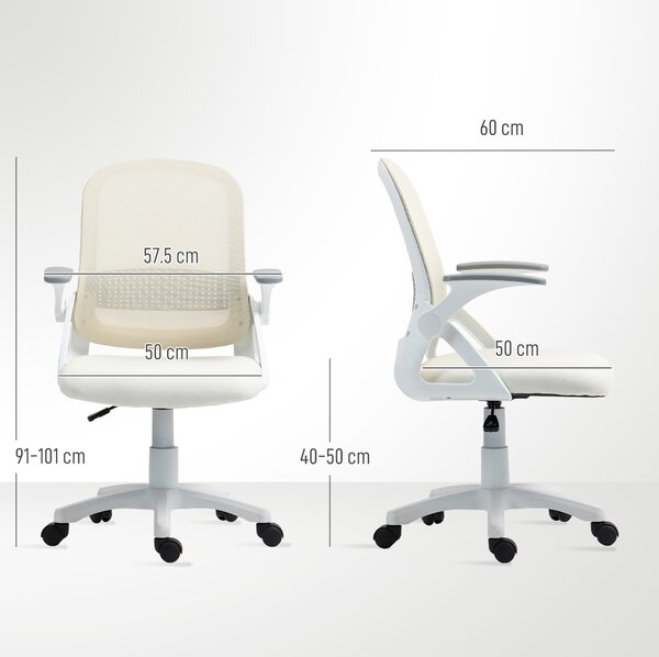 HOMCOM Sedia ufficio in mesh con braccioli ribaltabili e supporto lombare, Bianco | Aosom Italy