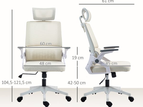 Vinsetto Sedia ufficio regolabile con poggiatesta, 60x61x121,5 cm, Beige | Aosom Italy