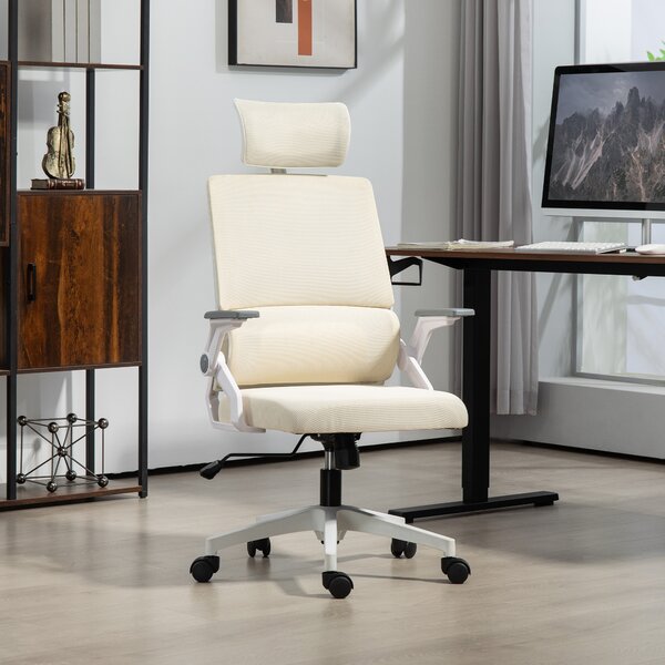 Vinsetto Sedia ufficio regolabile con poggiatesta, 60x61x121,5 cm, Beige | Aosom Italy