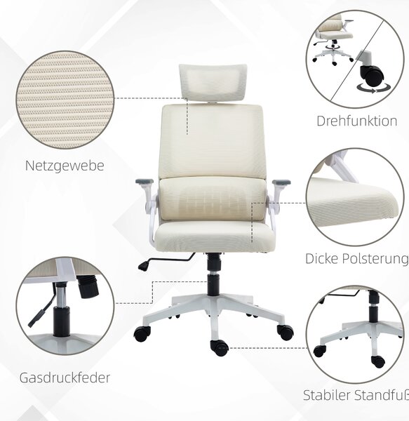 Vinsetto Sedia ufficio regolabile con poggiatesta, 60x61x121,5 cm, Beige | Aosom Italy