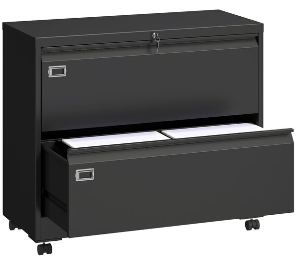HOMCOM Cassettiera archivio con 2 cassetti e guide sospese, 90x40x77,4 cm, Nero | Aosom Italy