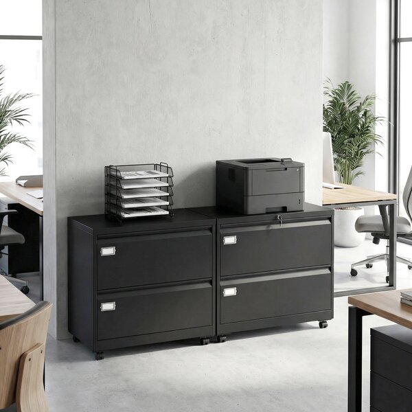 HOMCOM Cassettiera archivio con 2 cassetti e guide sospese, 90x40x77,4 cm, Nero | Aosom Italy