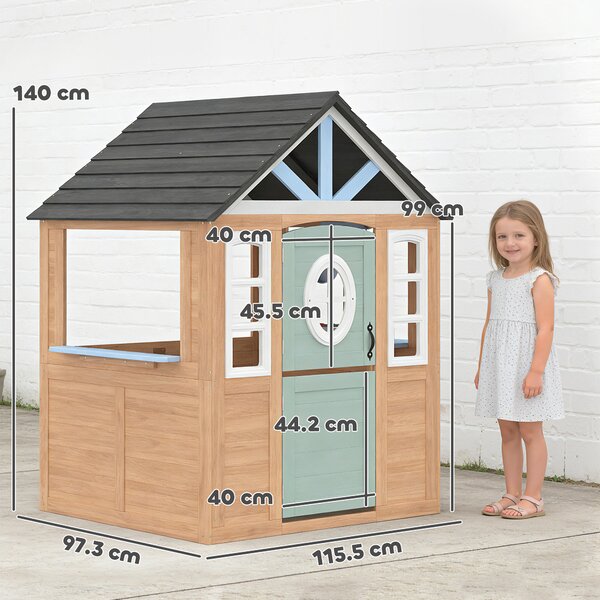 AIYAPLAY Casetta bambini legno con cucina e porticina animali, Legno naturale | Aosom Italy