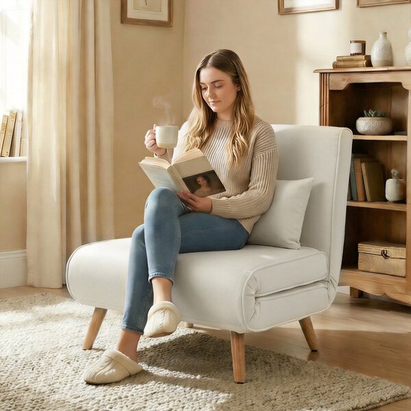 HOMCOM Chaise longue letto 3 in 1 con schienale a 5 posizioni e cuscino, Crema | Aosom Italy