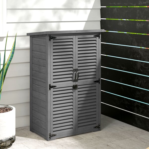 Outsunny Armadio giardino in legno con 2 ripiani e tetto bitumato, 75x50x118 cm, Grigio | Aosom Italy