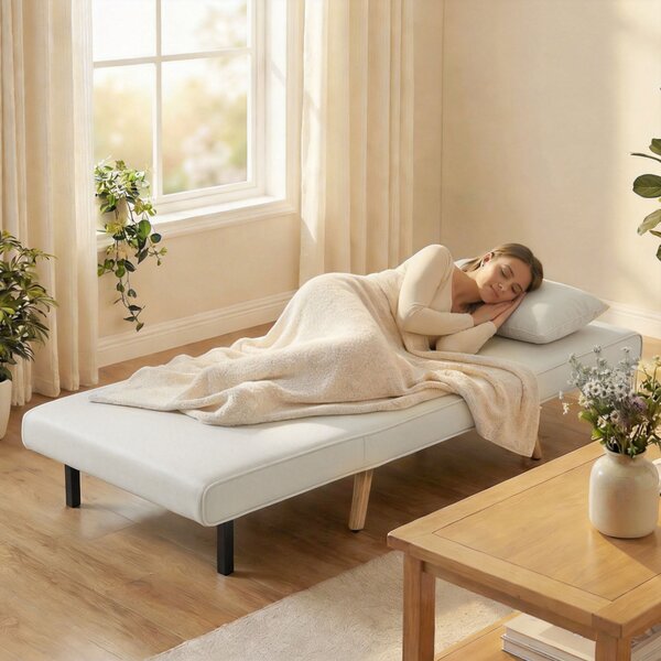 HOMCOM Chaise longue letto 3 in 1 con schienale a 5 posizioni e cuscino, Crema | Aosom Italy
