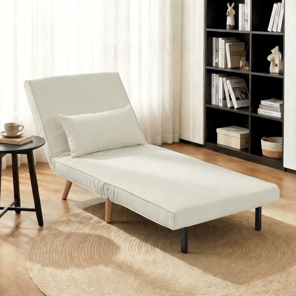 HOMCOM Chaise longue letto 3 in 1 con schienale a 5 posizioni e cuscino, Crema | Aosom Italy