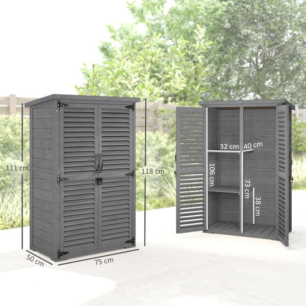 Outsunny Armadio giardino in legno con 2 ripiani e tetto bitumato, 75x50x118 cm, Grigio | Aosom Italy