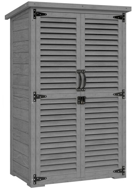 Outsunny Armadio giardino in legno con 2 ripiani e tetto bitumato, 75x50x118 cm, Grigio | Aosom Italy