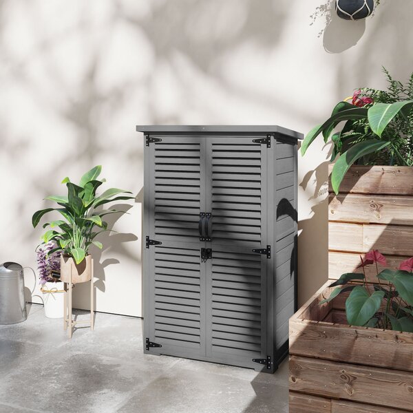 Outsunny Armadio giardino in legno con 2 ripiani e tetto bitumato, 75x50x118 cm, Grigio | Aosom Italy