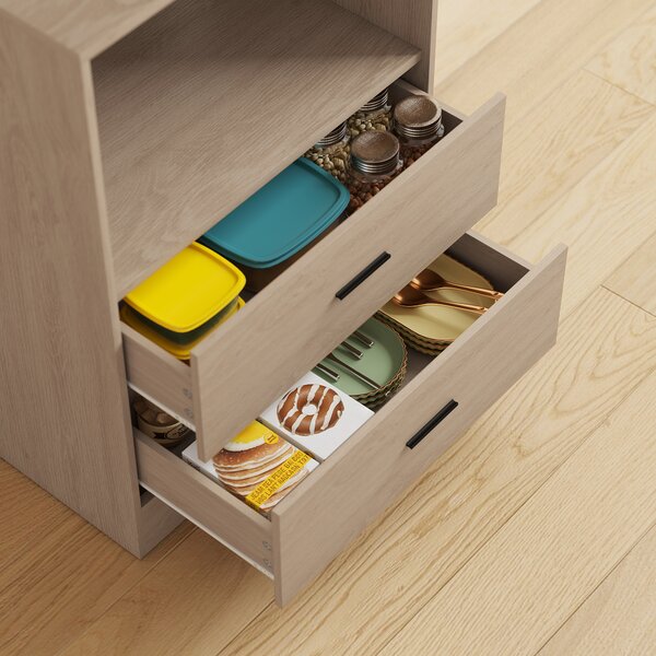 HOMCOM Mobile microonde con 2 cassetti, 2 ante, pannello forato e ganci, Legno naturale | Aosom Italy