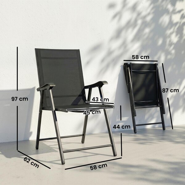 Outsunny Set 2 sedie pieghevoli giardino in texteline, 58x62x97 cm, Nero | Aosom Italy