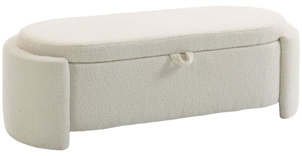 HOMCOM Panca contenitore ovale in tessuto teddy, 129x48,5x44 cm, Crema | Aosom Italy