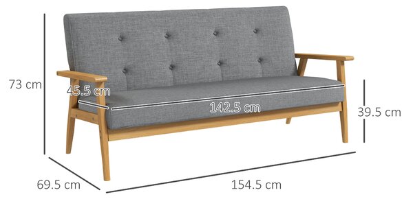 HOMCOM Divano 3 posti capitonné con seduta imbottita, 154,5 cm, Grigio | Aosom Italy