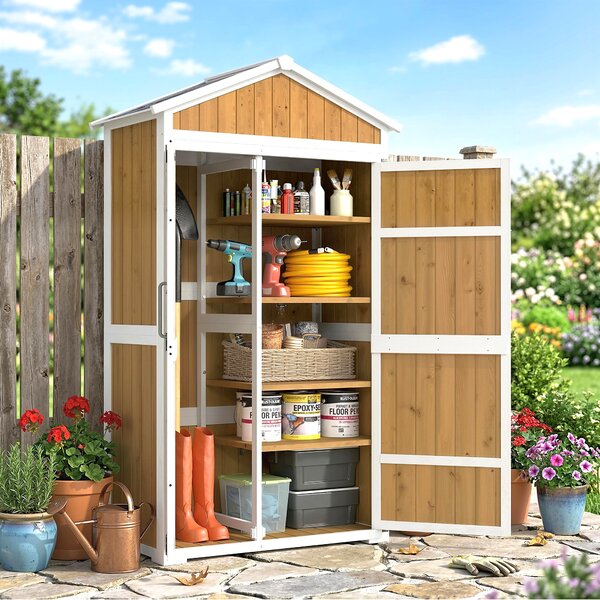 Outsunny Armadio giardino impermeabile con doppia porta, 105x55x179 cm, Legno naturale | Aosom Italy