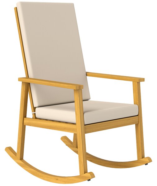 Outsunny Poltrona dondolo in legno con cuscino, 60x89x107 cm, Beige | Aosom Italy