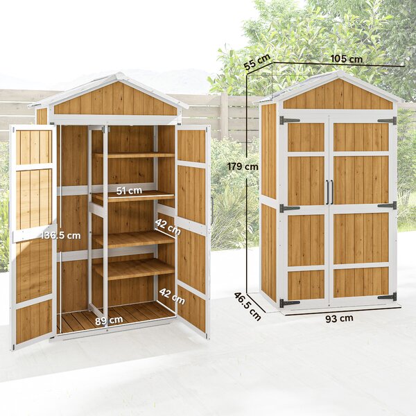 Outsunny Armadio giardino impermeabile con doppia porta, 105x55x179 cm, Legno naturale | Aosom Italy