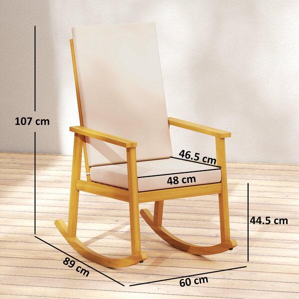 Outsunny Poltrona dondolo in legno con cuscino, 60x89x107 cm, Beige | Aosom Italy
