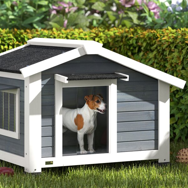 PawHut Cuccia cane in legno impermeabile con tetto asfalto, 98x76x69,5 cm, Grigio | Aosom Italy