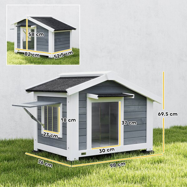 PawHut Cuccia cane in legno impermeabile con tetto asfalto, 98x76x69,5 cm, Grigio | Aosom Italy