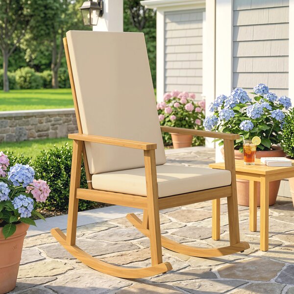 Outsunny Poltrona dondolo in legno con cuscino, 60x89x107 cm, Beige | Aosom Italy