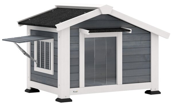 PawHut Cuccia cane in legno impermeabile con tetto asfalto, 98x76x69,5 cm, Grigio | Aosom Italy