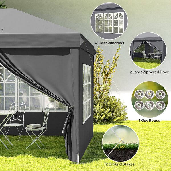 Outsunny Gazebo pieghevole 3x6 m con lati rimovibili e struttura acciaio, Grigio scuro | Aosom Italy