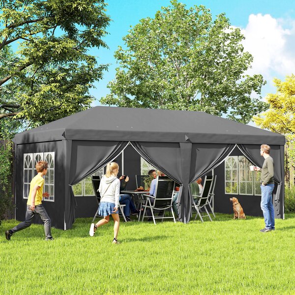 Outsunny Gazebo pieghevole 3x6 m con lati rimovibili e struttura acciaio, Grigio scuro | Aosom Italy