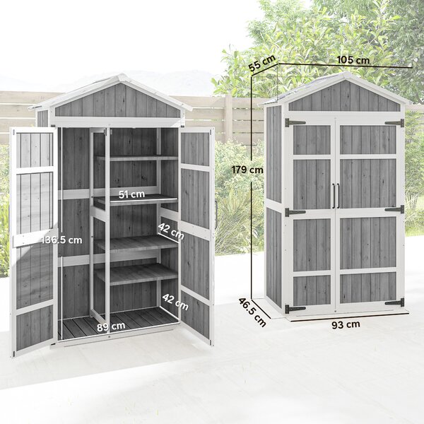 Outsunny Armadio giardino impermeabile con doppia porta, 105x55x179 cm, Grigio | Aosom Italy
