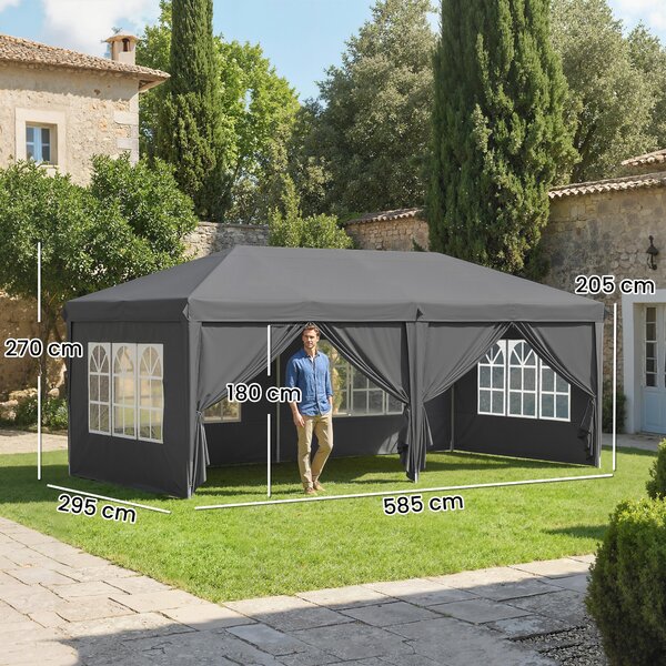 Outsunny Gazebo pieghevole 3x6 m con lati rimovibili e struttura acciaio, Grigio scuro | Aosom Italy