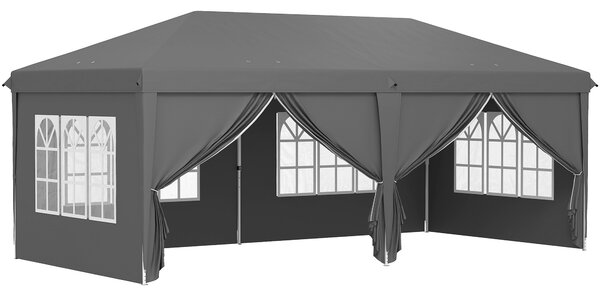 Outsunny Gazebo pieghevole 3x6 m con lati rimovibili e struttura acciaio, Grigio scuro | Aosom Italy