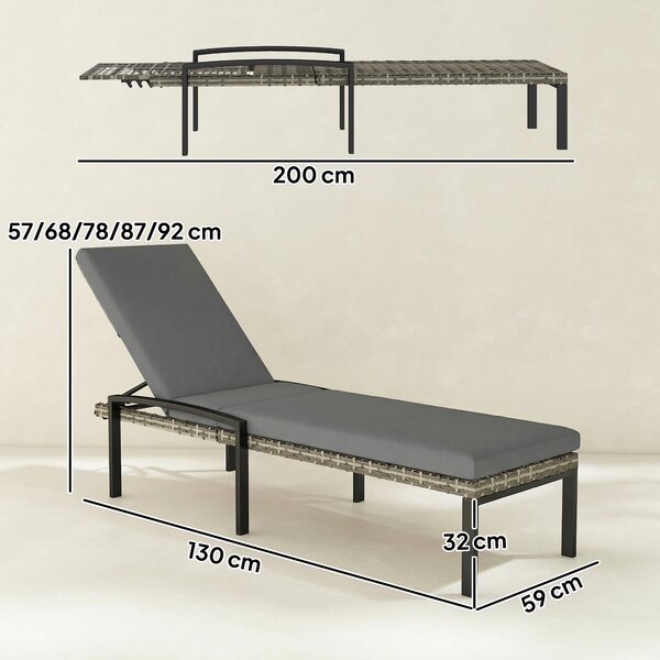 Outsunny Set 2 lettini prendisole in polyrattan con schienale regolabile, Grigio chiaro | Aosom Italy