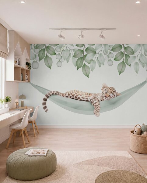Carta da parati Leopardo che dorme su un'amaca, Carta da parati Animali, w04881 : Uwalls.it