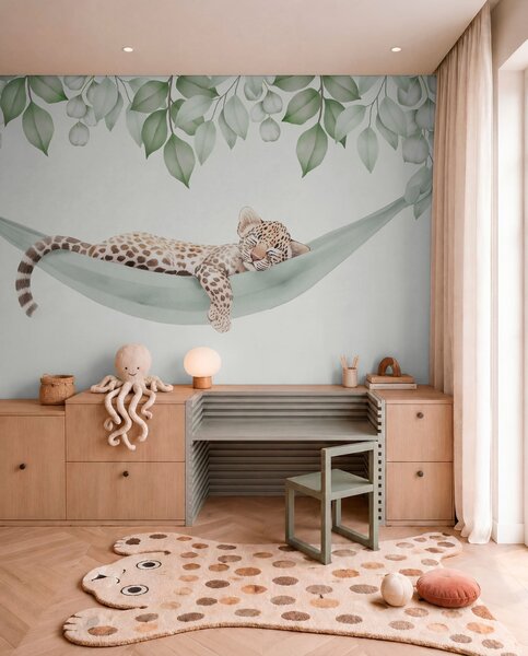 Carta da parati Leopardo che dorme su un'amaca, Carta da parati Animali, w04881 : Uwalls.it