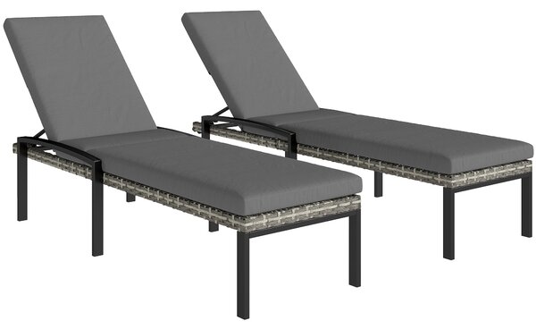 Outsunny Set 2 lettini prendisole in polyrattan con schienale regolabile, Grigio chiaro | Aosom Italy