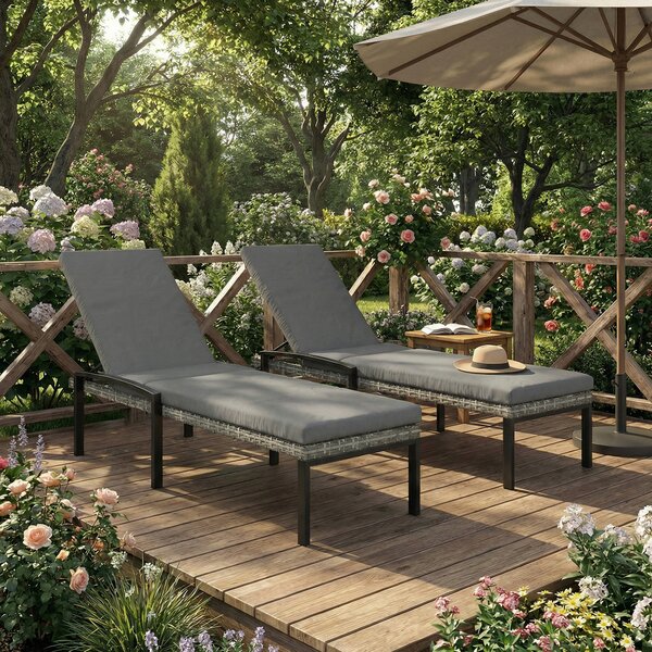 Outsunny Set 2 lettini prendisole in polyrattan con schienale regolabile, Grigio chiaro | Aosom Italy