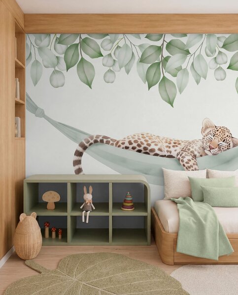 Carta da parati Leopardo che dorme su un'amaca, Carta da parati Animali, w04881 : Uwalls.it