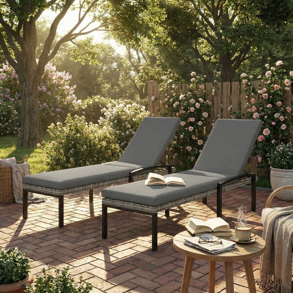 Outsunny Set 2 lettini prendisole in polyrattan con schienale regolabile, Grigio chiaro | Aosom Italy