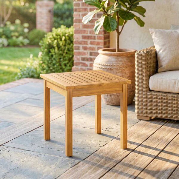 Outsunny Tavolino giardino quadrato con piano a doghe, 48x48 cm | Aosom Italy