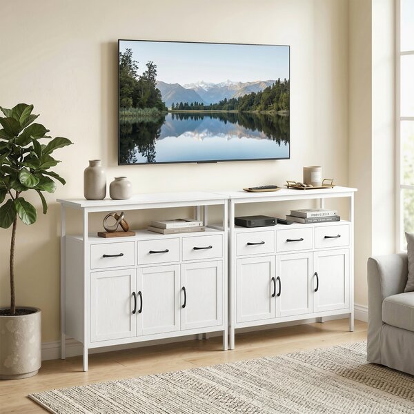 HOMCOM Buffet cucina con 3 porte, 3 cassetti e ripiani regolabili, 95x35x88 cm, Bianco | Aosom Italy