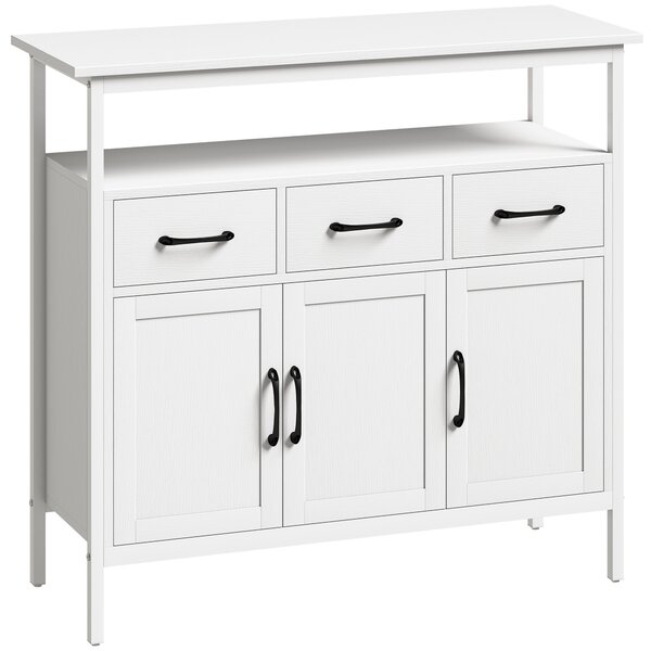 HOMCOM Buffet cucina con 3 porte, 3 cassetti e ripiani regolabili, 95x35x88 cm, Bianco | Aosom Italy