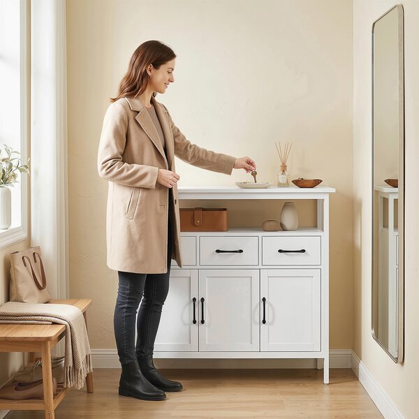 HOMCOM Buffet cucina con 3 porte, 3 cassetti e ripiani regolabili, 95x35x88 cm, Bianco | Aosom Italy