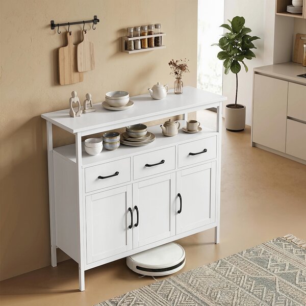 HOMCOM Buffet cucina con 3 porte, 3 cassetti e ripiani regolabili, 95x35x88 cm, Bianco | Aosom Italy